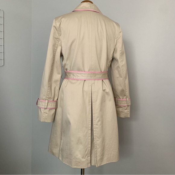 COACH Classic Double Breasted Trench Coat Beige with Pink Trim Size Large - Picture 3 of 13